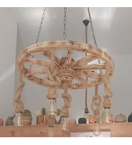 Otantik Çarşı Ahşap Teker Avize 70  cm. 6'lı