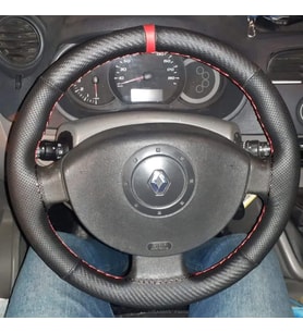 DİKİŞLİ DİREKSİYON KILIFI NOKTALI DERİ KARBON DERİ KIRMIZI YÜZÜK KIRMIZI DİKİŞLİ RENAULT MEGANE2