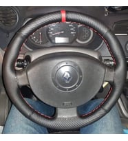 DİKİŞLİ DİREKSİYON KILIFI NOKTALI DERİ KARBON DERİ KIRMIZI YÜZÜK KIRMIZI DİKİŞLİ RENAULT MEGANE2