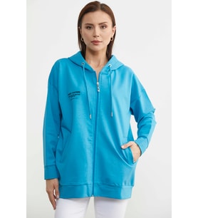Fermuarlı Oversize Sweat - Mavi