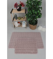 Modern Bubble Yıkanabilir Kaymaz Peluş Banyo Paspası Halısı 2'li Klozet Takımı 60x100-50x60cm Pembe