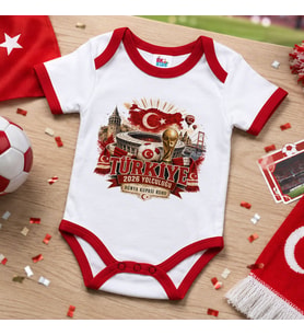 BK Gift Türkiye Taraftar Temalı 2026 Dünya Kupası Tasarımlı Kırmızı Bebek Body Zıbın-7 Tek Yürek Milli Takım Ruhu