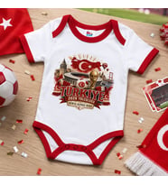 BK Gift Türkiye Taraftar Temalı 2026 Dünya Kupası Tasarımlı Kırmızı Bebek Body Zıbın-7 Tek Yürek Milli Takım Ruhu