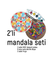 2Li Mandala Boyama Seti- 2 DESENLİ PLAKA-6 RENK AKRİLİK BOYA-2 ADET FIRÇA