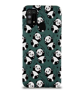 Samsung Galaxy M31 Uyumlu Lansman Kılıf Panda Tasarımlı İçi Kadife Kapak-Yeşil (Şeffaf)