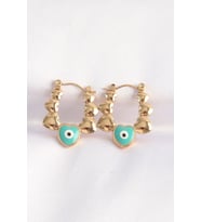 316L Çelik Gold Renk Mi Nazarlı Kalpli Model Küpe TJ-BKP8948