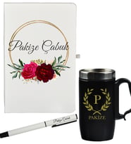 Kişiye Özel Şık Tasarım Hediye Defter Kalem Ve Siyah Termos Mug Seti