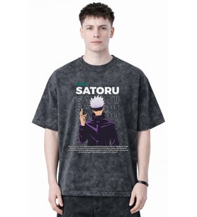 Gojo Satoru Jujutsu Kaisen Anime Baskılı Unisex Oversize Eskitme Yıkamalı Tişört