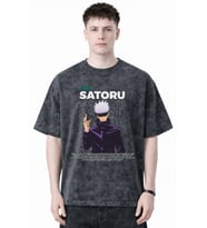 Gojo Satoru Jujutsu Kaisen Anime Baskılı Unisex Oversize Eskitme Yıkamalı Tişört