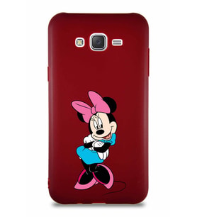 Samsung Galaxy J7 Soft Premier Kapak Minnie Mouse-D Tasarımlı Silikon Kılıf - Mürdüm (Şeffaf)