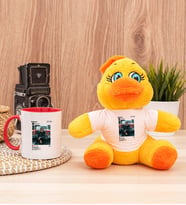 Kişiye Özel İnstagram Tasarım Fotoğraflı Peluş Civciv ve Kırmızı Kupa