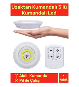 Lüks Av Kamp Ev Okul Araba Otel Pilli Uzaktan Kumandalı Yapışkanlı Dayanıklı 3'lü Led Spot - 1 Adet