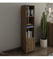Kuzey 4 Raflı, Kapaklı Minimal Kitaplık (Antik Kahve)