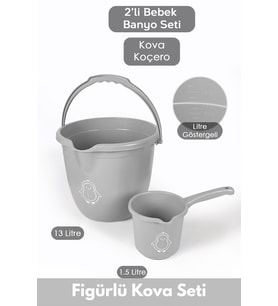 Çocuklar için 2'li Banyo Seti- Kulplu Kova & Oluklu Maşrapa