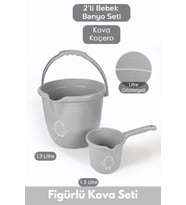 Çocuklar için 2'li Banyo Seti- Kulplu Kova & Oluklu Maşrapa
