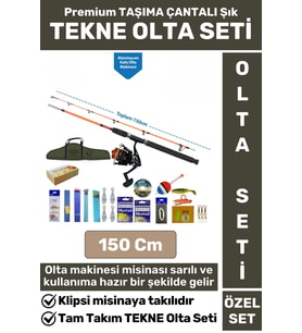 Profesyonel Kullanıma Hazır Şık Taşıma Çantası Hediyeli Balıkçı Hobi Tam Takım TEKNE OLTA SETİ 150Cm
