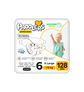 Paddlers Protection Bebek Bezi 6 Numara X-Large (15+ Kg) 128 Adet – Ekstra Jumbo Set, Maksimum Koruma