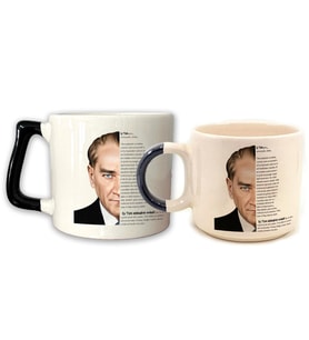 Atatürk Baskılı Gençliğe Hitabe Siyah Kulplu D-P Kupa Set