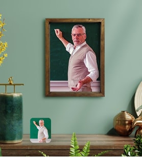 BK Gift Kişiye Özel Erkek Öğretmen Yağlıboya Tasarımlı Doğal Masif Ahşap Çerçeveli Tablo 30x40cm-1