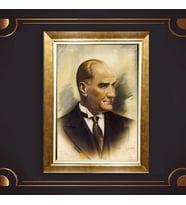 Altın Varaklı Çerçeveli Paspartulu Atatürk Tablo z4802 (Gold)