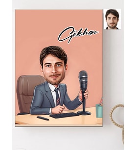 Kişiye Özel Spiker Erkek Karikatür Baskılı Ahşap Tablo 30x40