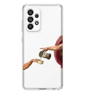 Samsung Galaxy A33 Uyumlu Eller Tablosu ve Kahve Tasarımlı Şeffaf Telefon Kılıfı