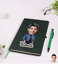 BK Gift Kişiye Özel Erkek Polis Karikatürlü Yeşil Termo Deri Defter Kalem Seti Model 3