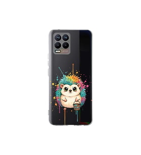 Realme 8 ile Uyumlu Splash Kirpi Tasarımlı Şeffaf Silikon Kılıf