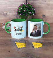 Bankacı Kupa Bardak Yeşil Fotoğraflı Bankacılar Günü Hediyesi