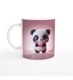 Kalpli Sevimli Panda Temalı Baskılı Kupa Bardak