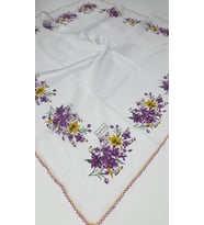 Eripek Oyalı Organik Pamuklu Yazma 0606131 (Beyaz-Mor)