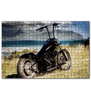 Cakapuzzle Siyah Chopper Motorsiklet Deniz ve Dağlar  Puzzle Yapboz MDF (Ahşap) (120 Parça)