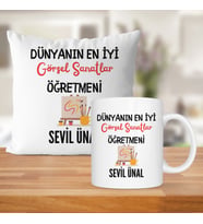 Dünyanın En İyi Görsel Sanatlar Öğretmeni Baskılı Kişiye Özel Kupa Bardak Ve Saten Yastık