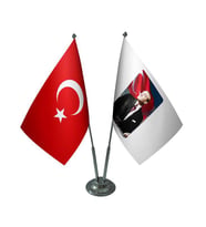 Masa Üstü Atatürk Bayrağı Türk Bayrağı İkili Krom Direk Masa Bayrak Seti