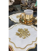 Liva Gold 6'lı Kokteyl Sunum Peçetesi Sırma Nakış İşlemeli Kahve Sunum Peçetesi