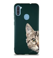 Samsung Galaxy A11 Soft Premier Kapak Catface Tasarımlı Silikon Kılıf - Yeşil (Şeffaf)