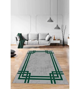 Yeşil Çerçeveli Kaymaz Taban Makinede Yıkanabilir Halı RV072 - 100 x 160 cm