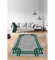 Yeşil Çerçeveli Kaymaz Taban Makinede Yıkanabilir Halı RV072 - 100 x 160 cm
