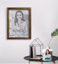 BK Gift Kişiye Özel Kadın Öğretmen Karakalem Tasarımlı Doğal Masif Ahşap Çerçeveli Tablo 45x65cm-1