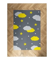 MEKTA HOME BEBEK VE ÇOCUK ODASI Gri Sarı Bulutlu Yıldız Desenli Halı