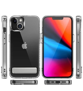 Apple iPhone 14 Kılıf Standlı Şeffaf Silikon Zore L-Stand Kılıf (Renksiz)