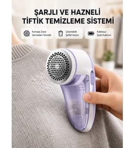 Şarjlı Tiftik Temizleyici – Çıkarılabilir Hazneli, Anti-Statik Fırçalı, USB Şarjlı