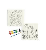 Okul Etkinliği-2'li Tuval Boyama Seti. 20x20 Cm Uv Baskı 6 Akrilik Boya 1 Fırça-model-338