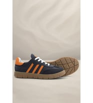 Hakiki Deri Lacivert Turuncu Bağcıklı Fermuarlı Çocuk Sneakers Ayakkabı