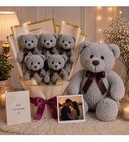 Aşk Temalı Ayıcık Buketi ve Büyük Peluş Ayıcık