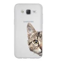 Samsung Galaxy J5 Kapak Catface Tasarımlı Şeffaf Silikon Kılıf