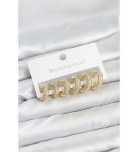 316L Çelik Gold Renk Zirkon Taşlı Halka Küpe Seti - TJ-BKP11520
