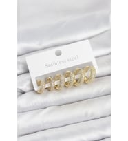 316L Çelik Gold Renk Zirkon Taşlı Halka Küpe Seti - TJ-BKP11520
