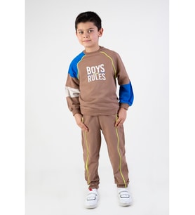 Erkek Çocuk Boys Rules  Baskılı Örme Basic Eşofman Takımı (Kahverengi)