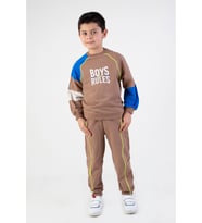 Erkek Çocuk Boys Rules  Baskılı Örme Basic Eşofman Takımı (Kahverengi)